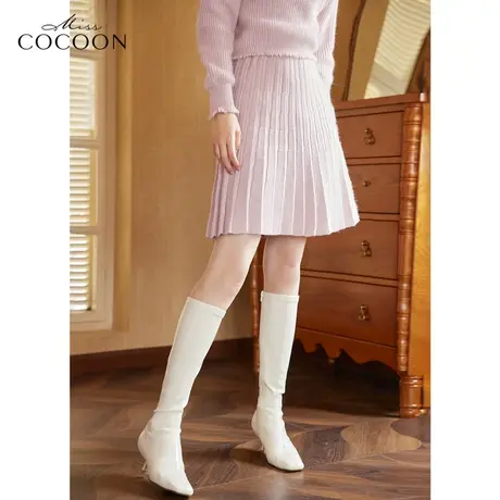 missCOCOON小香风针织半身裙女2023新款高腰温柔气质短款百褶裙子图片