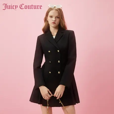 Juicy Couture橘滋2024早春穿搭新款双排纽扣百褶女气质连衣裙子图片