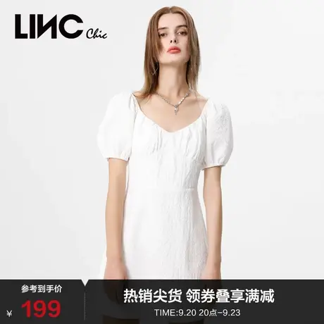 LINCCHIC金羽杰新款连衣裙提花设计V领高腰法式连衣裙S222DR552图片