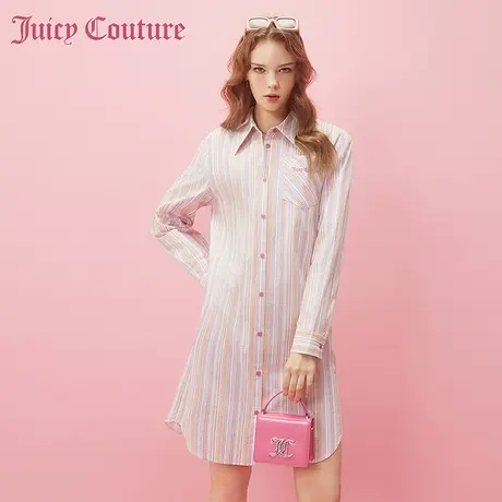 Juicy Couture橘滋2024早春穿搭新款粉刺绣长袖衬衫气质连衣裙子图片