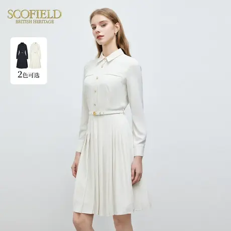 Scofield女装气质百褶衬衫裙通勤优雅显瘦长袖连衣裙2024春季新款图片