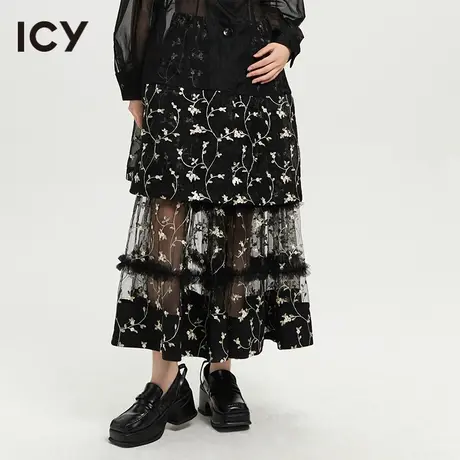 icy2023春季新款复古少女甜美刺绣花边蕾丝蛋糕裙半身裙女图片