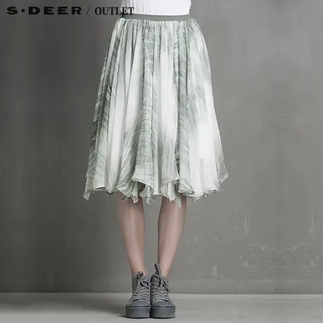 sdeer圣迪奥女装清爽色调印花分割裙片雪纺半身裙S15261105图片