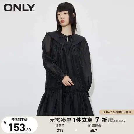 【买5免1】ONLY奥莱夏季高腰短款荷叶边娃娃领长袖连衣裙女商品大图