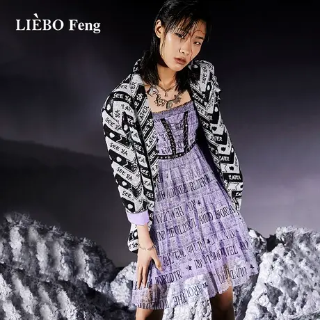 裂帛LIEBOFeng2023年新商场同款修身塔裙印花雪纺蕾丝连衣裙图片