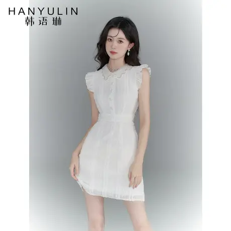 韩语琳法式连衣裙女夏季2023新款收腰显瘦气质高级感白色短款裙子图片