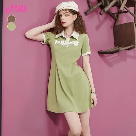 妖精的口袋绿色polo连衣裙女2023夏季新款收腰显瘦小个子休闲裙子图片