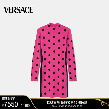【新年礼物】 VERSACE/范思哲 女士Polka Dot高领针织迷笛连衣裙图片