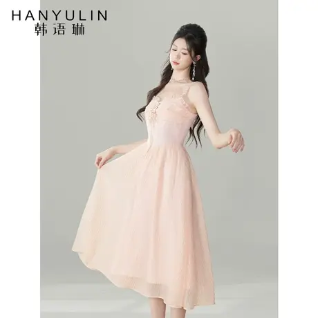 韩语琳法式吊带连衣裙女2023新款夏季气质收腰显瘦高级感粉色裙子图片