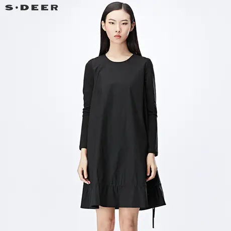 【商场同款】sdeer 圣迪奥女装极简廓形纯黑圆领连衣裙S17181201图片