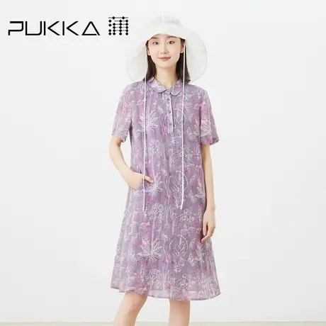 蒲PUKKA原创设计女装2023夏季新品苎麻艺术感印花显瘦衬衫连衣裙图片