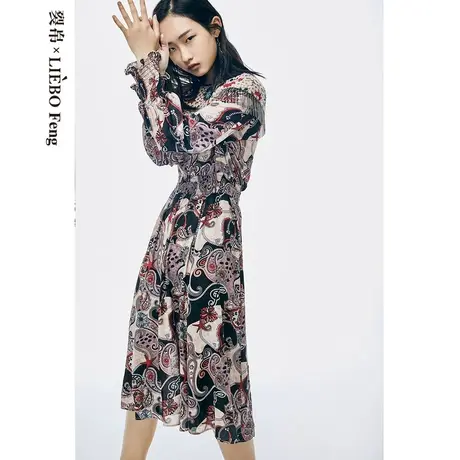 裂帛LIEBOFeng商场同款2023年夏设计师缎花纹流苏重磅蕾丝连衣裙商品大图