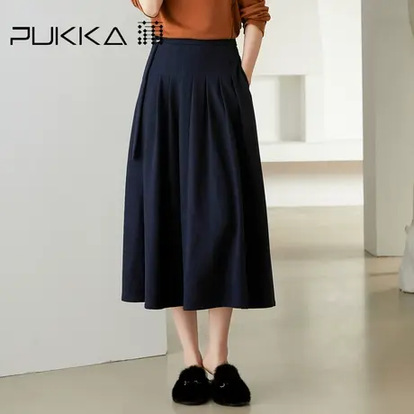 蒲PUKKA 女宽松原创设计感秋冬新款羊毛百褶系带半身裙女图片