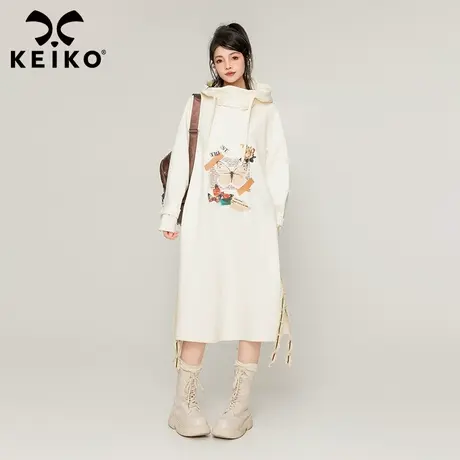 KEIKO 慵懒风连帽卫衣连衣裙2023秋冬高级感蝴蝶印花显瘦长裙子图片