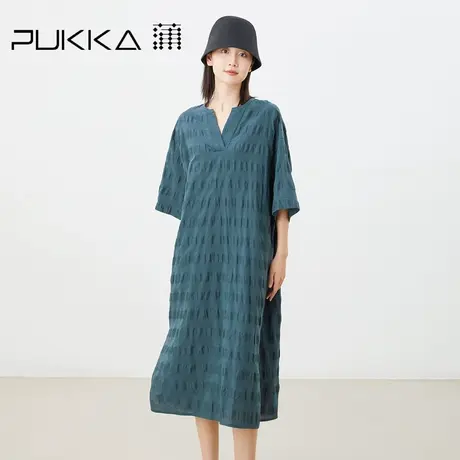 蒲PUKKA 原创设计女装2023夏季新品皱感肌理苎麻棉大廓型连衣裙商品大图