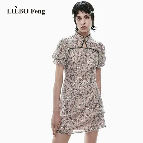 X裂帛LIEBOFeng商场同款2024年新中式旗袍裙设计师泡泡袖连衣裙图片