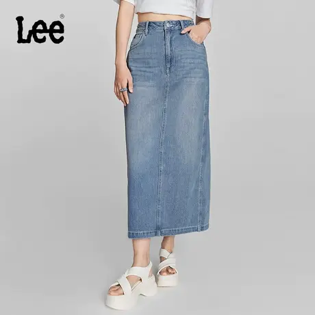 Lee24早春新品浅蓝色后开叉设计女牛仔半身裙显瘦潮LWB008211205图片