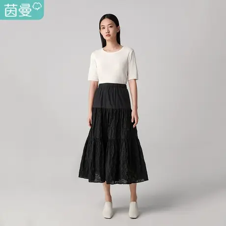 【商场同款】茵曼2023春装新款仙气优雅提花泡泡纱显高半身长裙图片