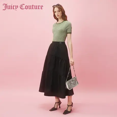 Juicy Couture橘滋2024早春穿搭新款金属牌旋转拼接半截短裙图片