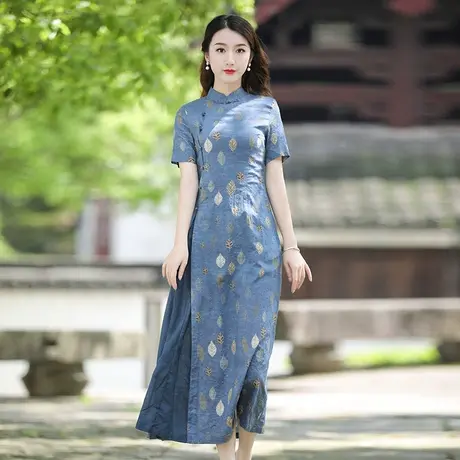越南旗袍裙改良奥黛棉麻连衣裙女夏季2022新款年轻款高端气质裙子图片
