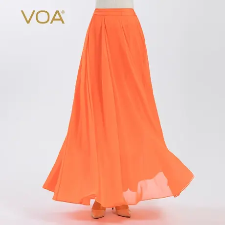 VOA乔其纱桑蚕丝橙红对丝工艺双层面料清爽优雅大摆型真丝半身裙图片