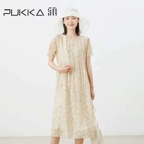 蒲PUKKA 原创设计2023夏季新品连肩袖新中式印花连衣裙商品大图