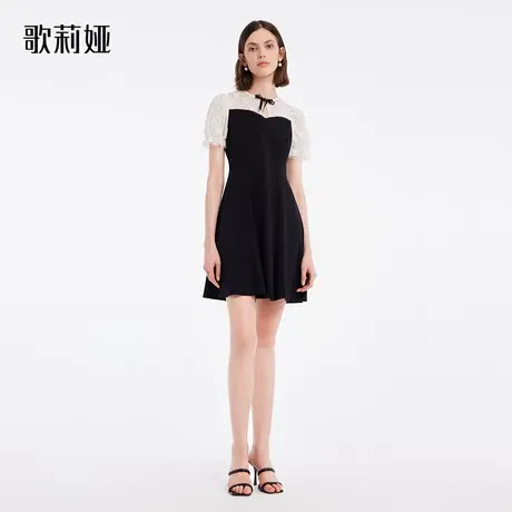 歌莉娅新中式连衣裙撞色拼接收腰气质显瘦黑色礼服裙子1B1R4K77B图片