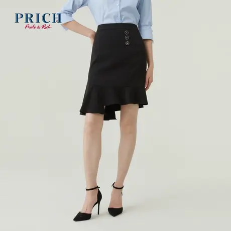 PRICH商场同款半身新品秋冬新款抗皱不规则斜角拼缝半身裙女图片