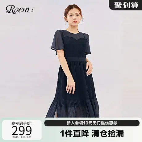 Roem商场同款连衣裙新款韩版时尚气质连衣裙薄款修身淑女裙子图片