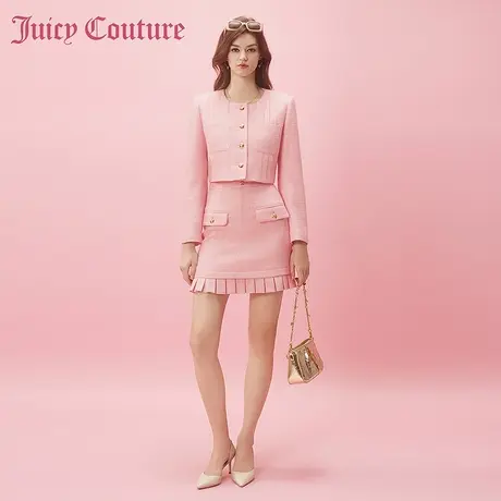 Juicy Couture橘滋2024早春穿搭新款纽扣百褶边半气质截短裙图片