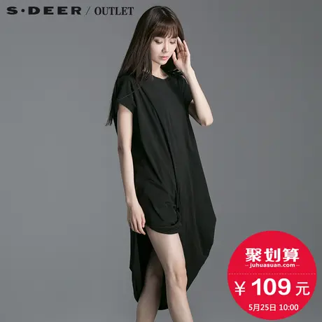 s.deer圣迪奥女夏装时尚设计宽松显瘦不规则连衣裙黑色S14281209图片