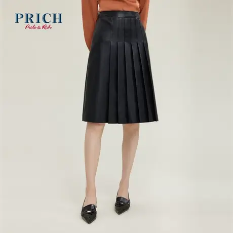 PRICH半身裙新品秋冬新款高腰压褶设计隐形拉链A型商务裙子女图片