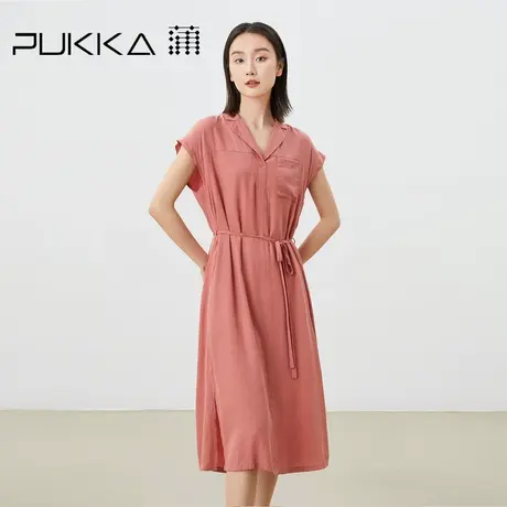 蒲PUKKA 2023夏季凉感气质显瘦小西装领开叉长连衣裙图片