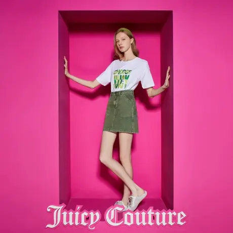 Juicy Couture橘滋新款彩色牛仔女装立体绣花直筒女装半身裙图片