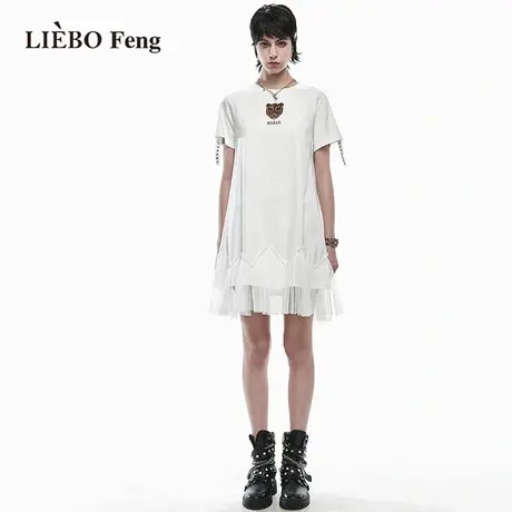 裂帛LIEBOFeng商场同款2023年夏新款国潮刺绣甜酷铆钉短袖连衣裙图片