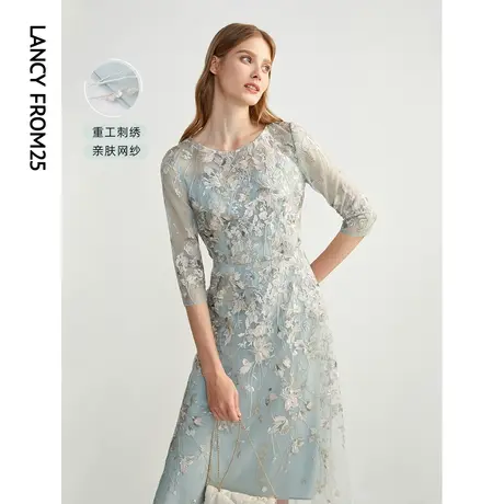 朗姿重工蕾丝刺绣法式礼服2024年春季新款高级感连衣裙气质裙子女商品大图