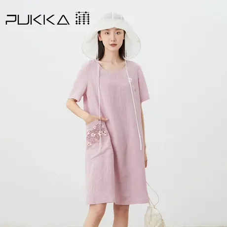 蒲PUKKA原创设计女装夏季新定制肌理苎麻镂空绣新中式连衣裙商品大图