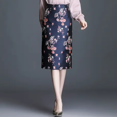 2023春秋新款韩版女式印花裙显瘦高腰包臀半身裙中长款直筒一步裙商品大图