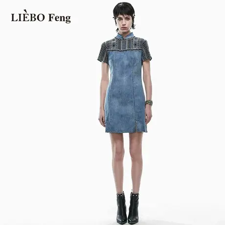 裂帛LIEBOFeng商场同款新中式设计师国风改良旗袍修身牛仔连衣裙图片