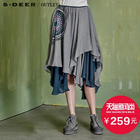sdeer圣迪奥文艺圆穹印花不规则摆半身裙S15281114商品大图