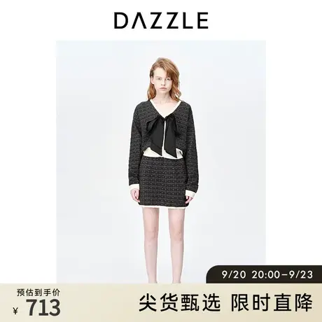 DAZZLE地素奥莱2023春季新款黑色松紧腰字母提花针织直筒半身裙图片