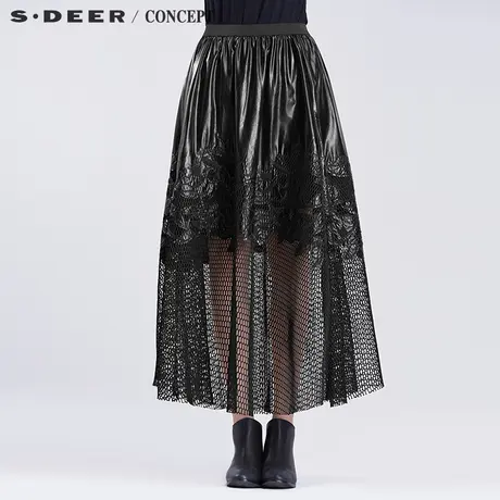sdeer圣迪奥半透现代科技网格半身长裙S16381115商品大图