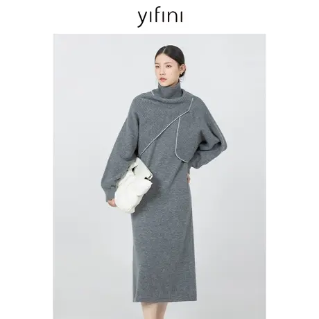 Yifini/易菲100%绵羊毛宽松无袖连衣裙女2023秋季新款长款背带裙图片