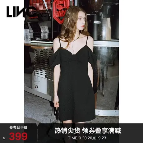 LINC金羽杰春夏季新款提花设计漏肩性感吊带连衣裙女S212DR212图片