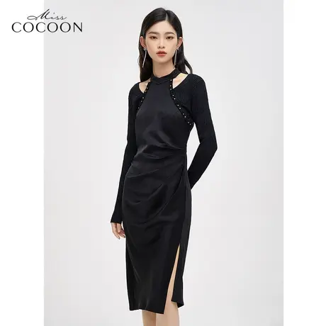 missCOCOON法式黑色连衣裙女2023新款春设计感小众显瘦套装两件套图片