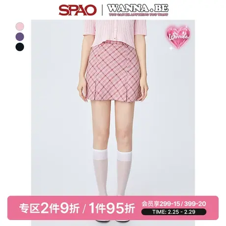 【Wanna.B】SPAO女士春季新款格纹短款A字半身裙SPWHD23D03图片