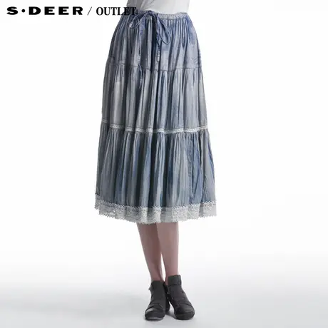 sdeer圣迪奥2014新款夏装女装复古风做旧牛仔塔裙1281147图片