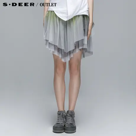 圣迪奥sdeer新款袢扣网纱摆渐变半身裙短裙3181315图片