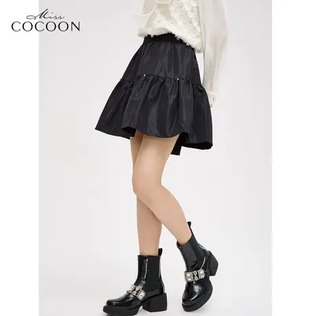 miss COCOON法式黑色半身裙女2023新款春季甜美设计感短款a字伞裙图片
