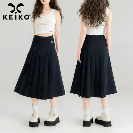 KEIKO 通勤蓝色百褶半身裙2024春夏格雷系穿搭中长款高腰JK制服裙图片